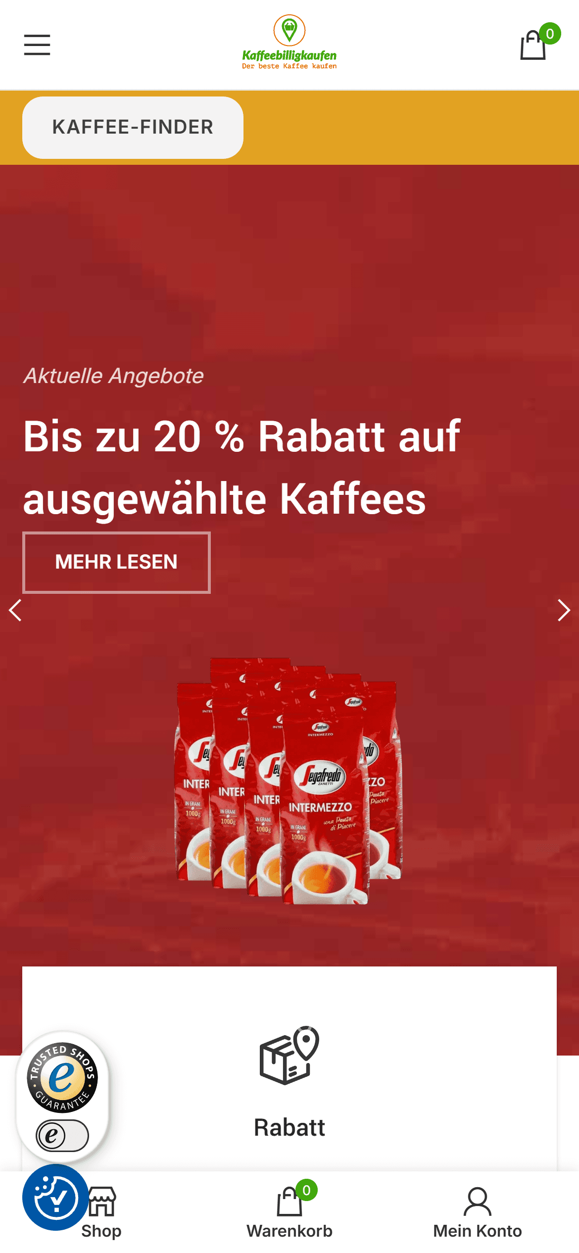 Kaffeebilligkaufen.de op de telefoon
